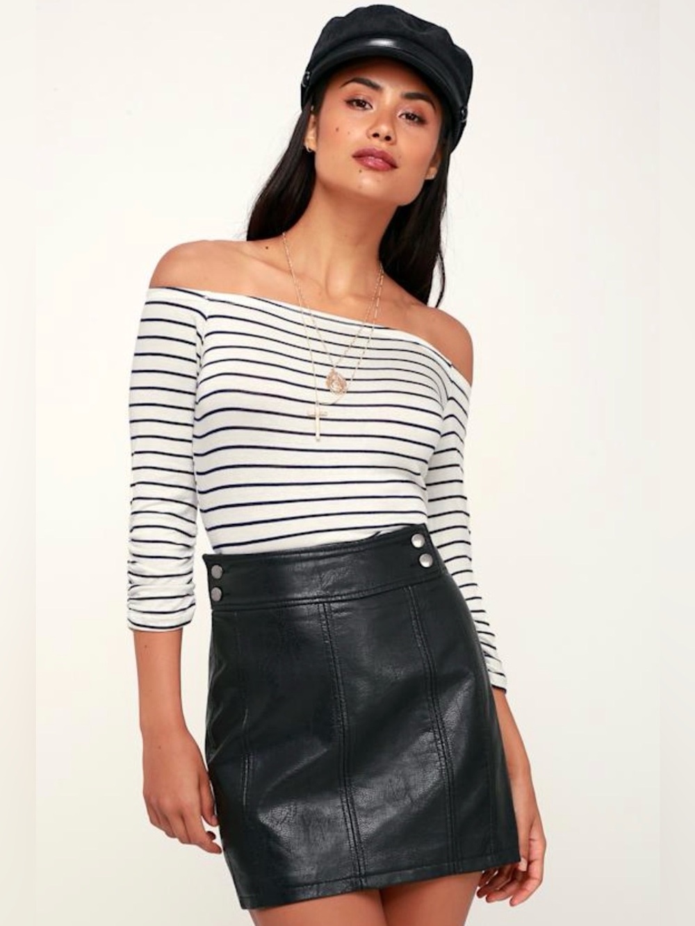 Free People Retro Black Vegan Leather Bodycon Mini Skirt Size 8